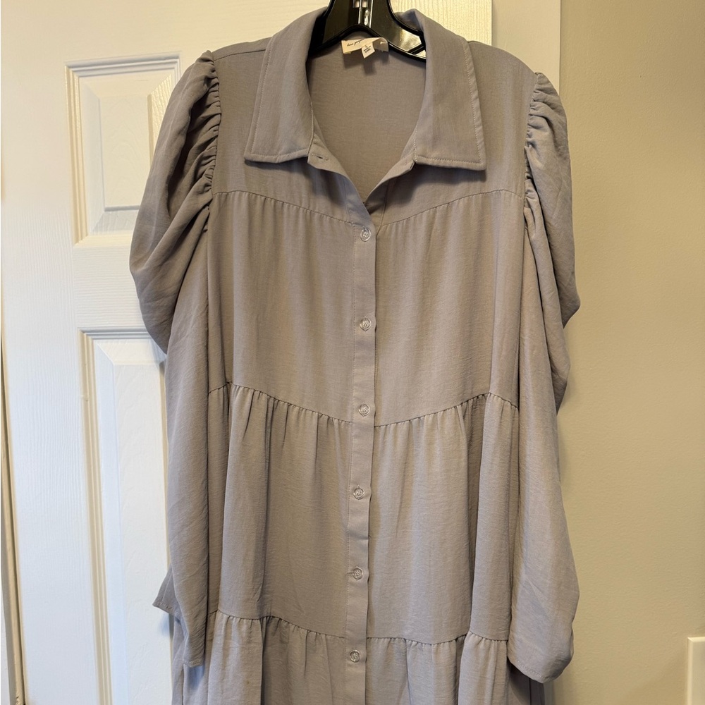 Dress Up Women’s Gray Tiered Long Sleeve Shirt Dress Size Large EC1